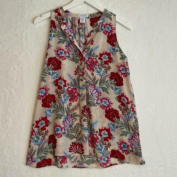 KENAR Women's sleeveless top Floral Red and Blue SIZE M - Picture 1 of 7